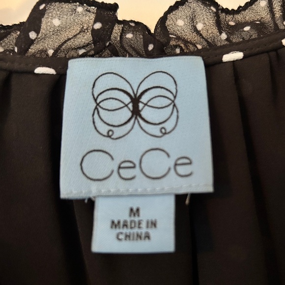 Cece polka dot French cafe dress/ Rich Black with white dots Size Medium - Picture 2 of 16